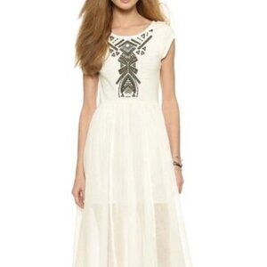 Free People Toosaloosa Slub Knit Gauze Embroidered Meadow Midi Dress Iv (XS)